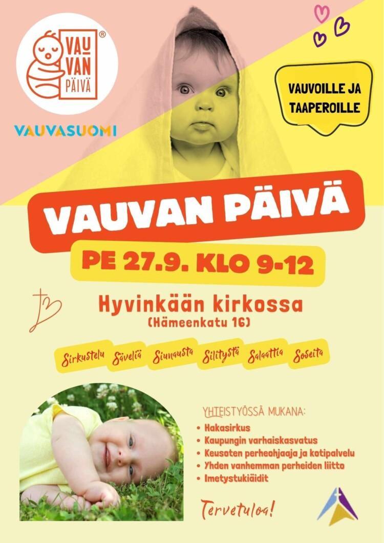 Kuvassa vauvan päivän esite. Samat tiedot tekstiosiossa.